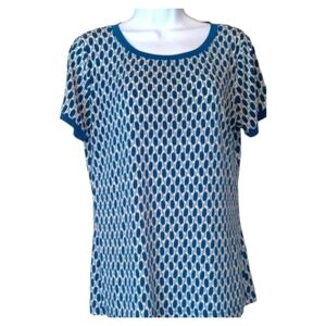 🏖️ Anne Klein M Short Sleeve Printed Blouse Buttons Down Back